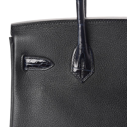 Hermes Clemence Novillo Shiny Niloticus Crocodile Birkin Touch 30 Black Bleu Marine 28 of 32