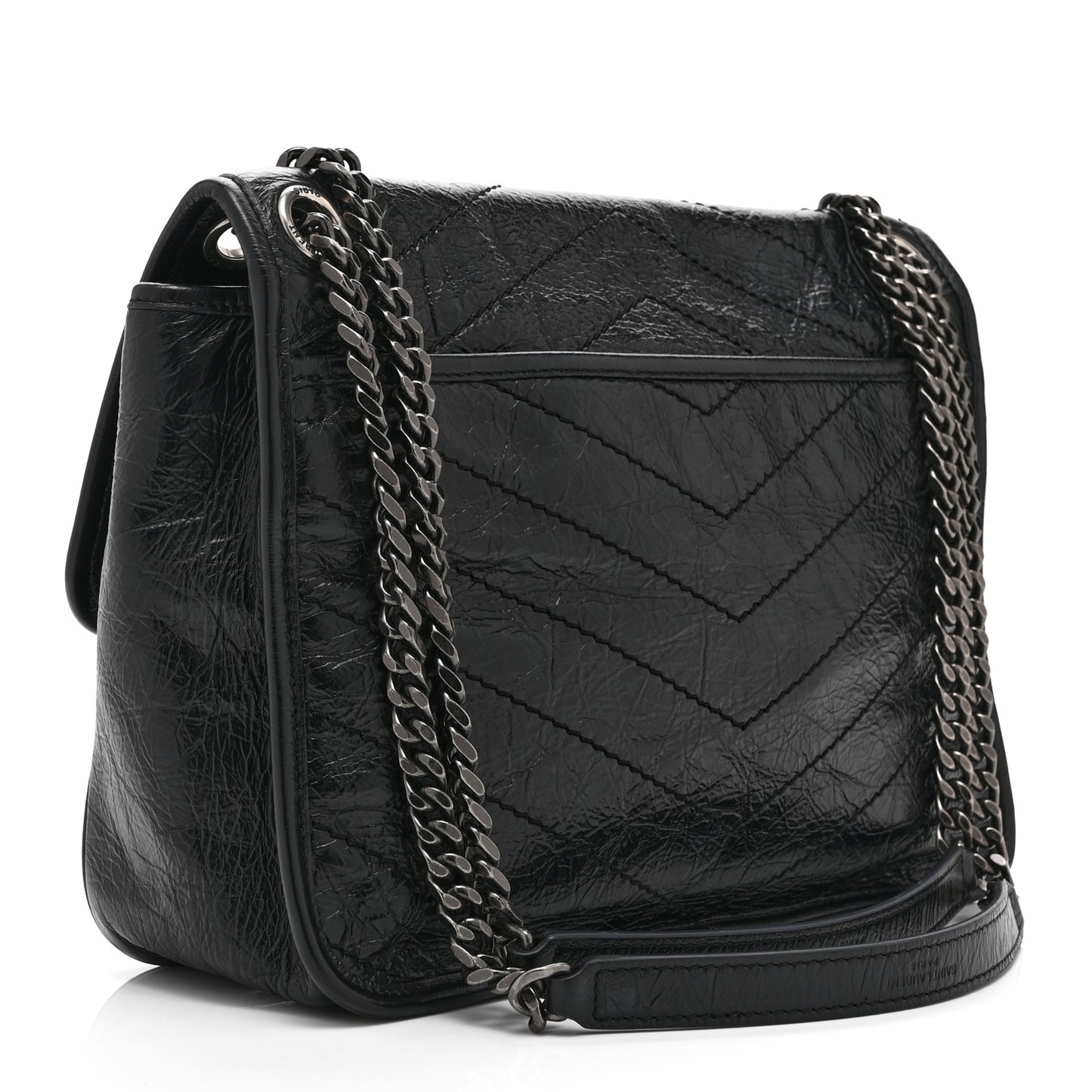 Crinkled Calfskin Matelasse Monogram Medium Niki Chain Satchel Black