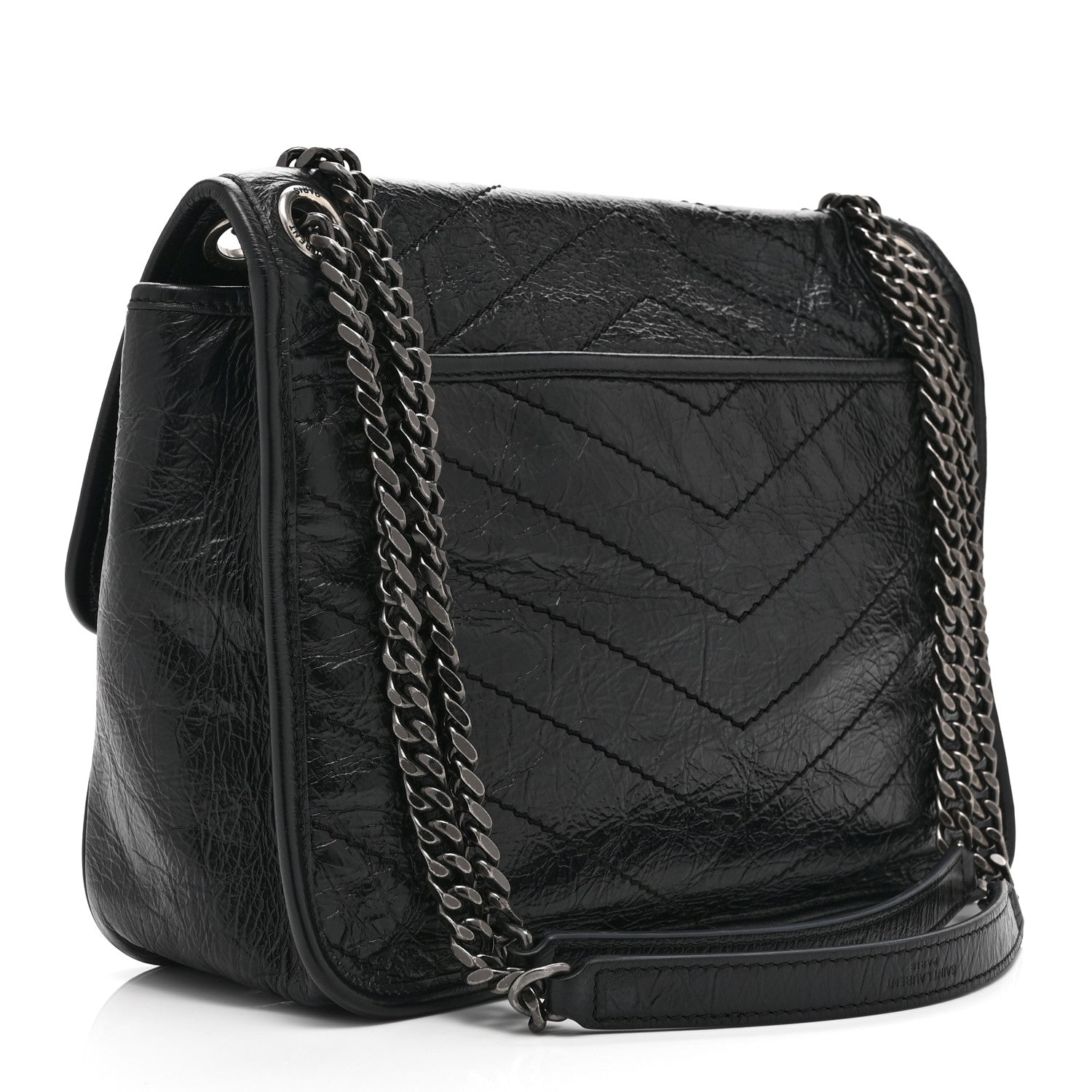 Saint Laurent Crinkled Calfskin Matelasse Monogram Medium Niki Chain Satchel Black 3 of 10