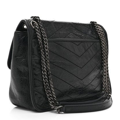 Saint Laurent Crinkled Calfskin Matelasse Monogram Medium Niki Chain Satchel Black 3 of 10