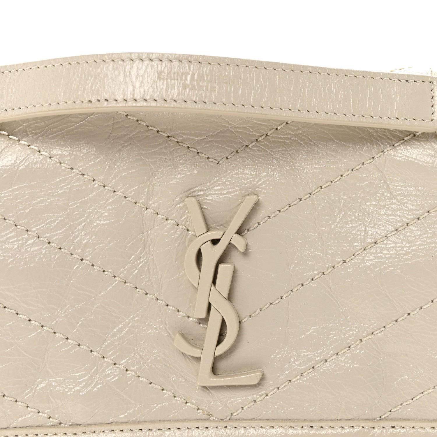 Saint Laurent Crinkled Calfskin Matelasse Monogram Baby Niki Chain Satchel Ivory 7 of 10