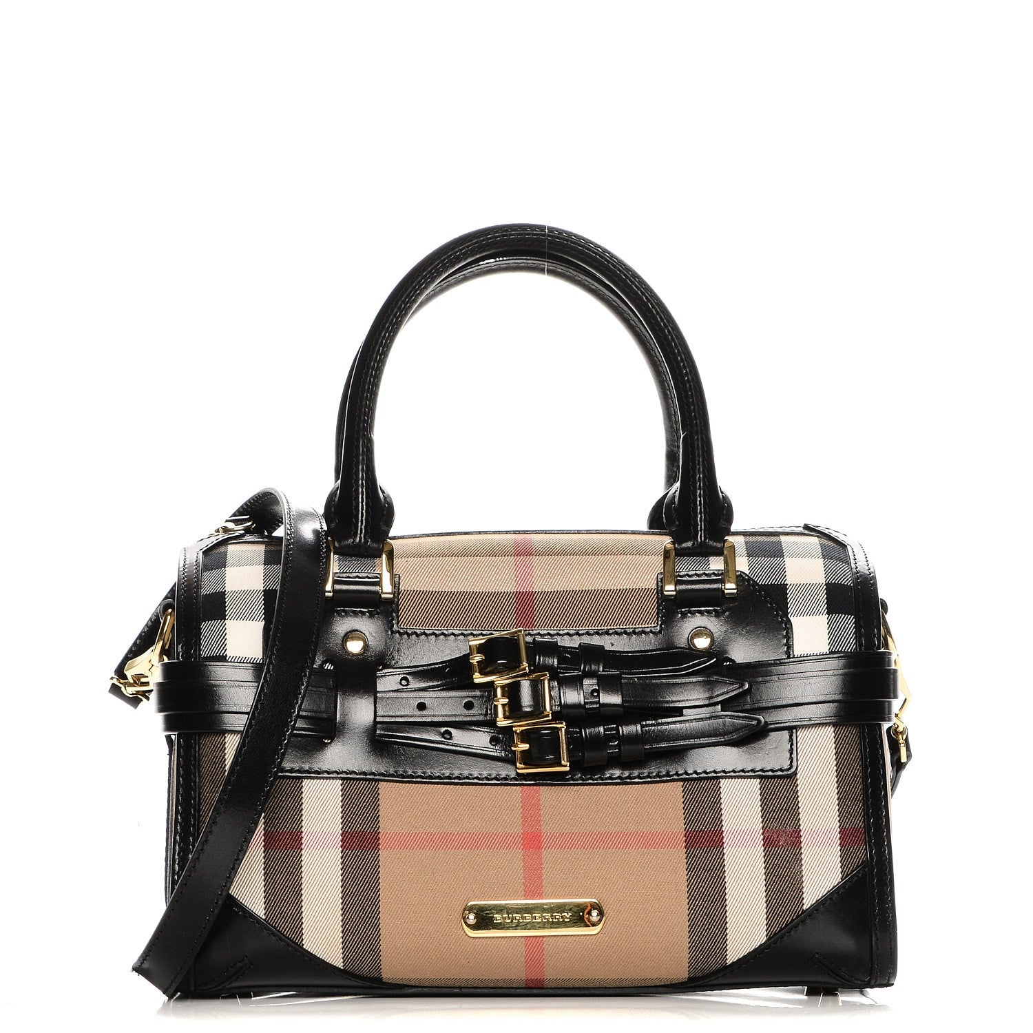 Burberry House Check Bridle Calfskin Medium Alchester Bowling Bag Black 1 of 15