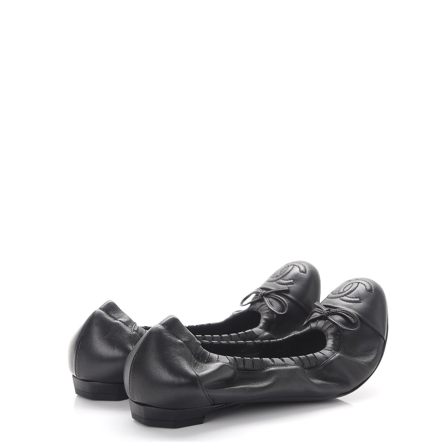 Lambskin CC Elastic Cap Toe Ballerina Flats 38 Black