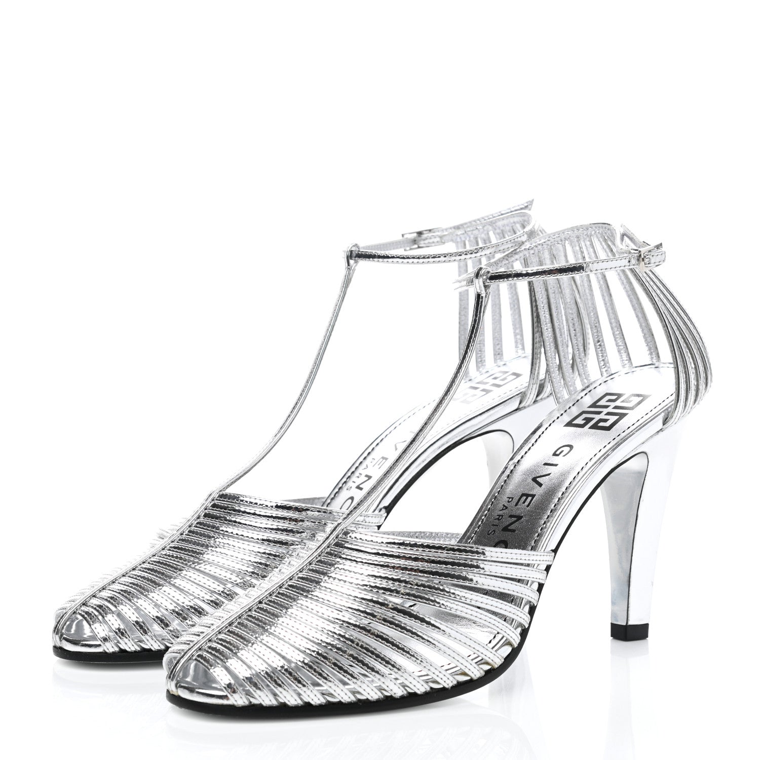 Givenchy Metallic Calfskin Look Book Cage Sandals 38 Silver 3 of 9