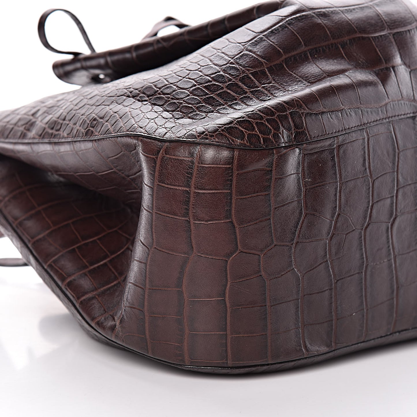 Calfskin Crocodile Embossed Bucket Bag Brown