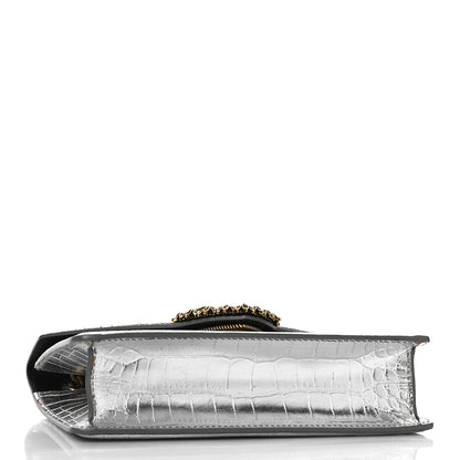 Dolce & Gabbana Metallic Calfskin Crocodile Embossed Mini Devotion Envelope Bag Silver 3 of 8