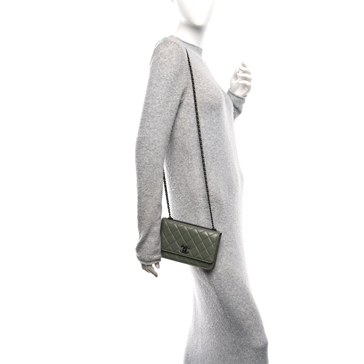 Lambskin Quilted Trendy CC Wallet On Chain WOC Green