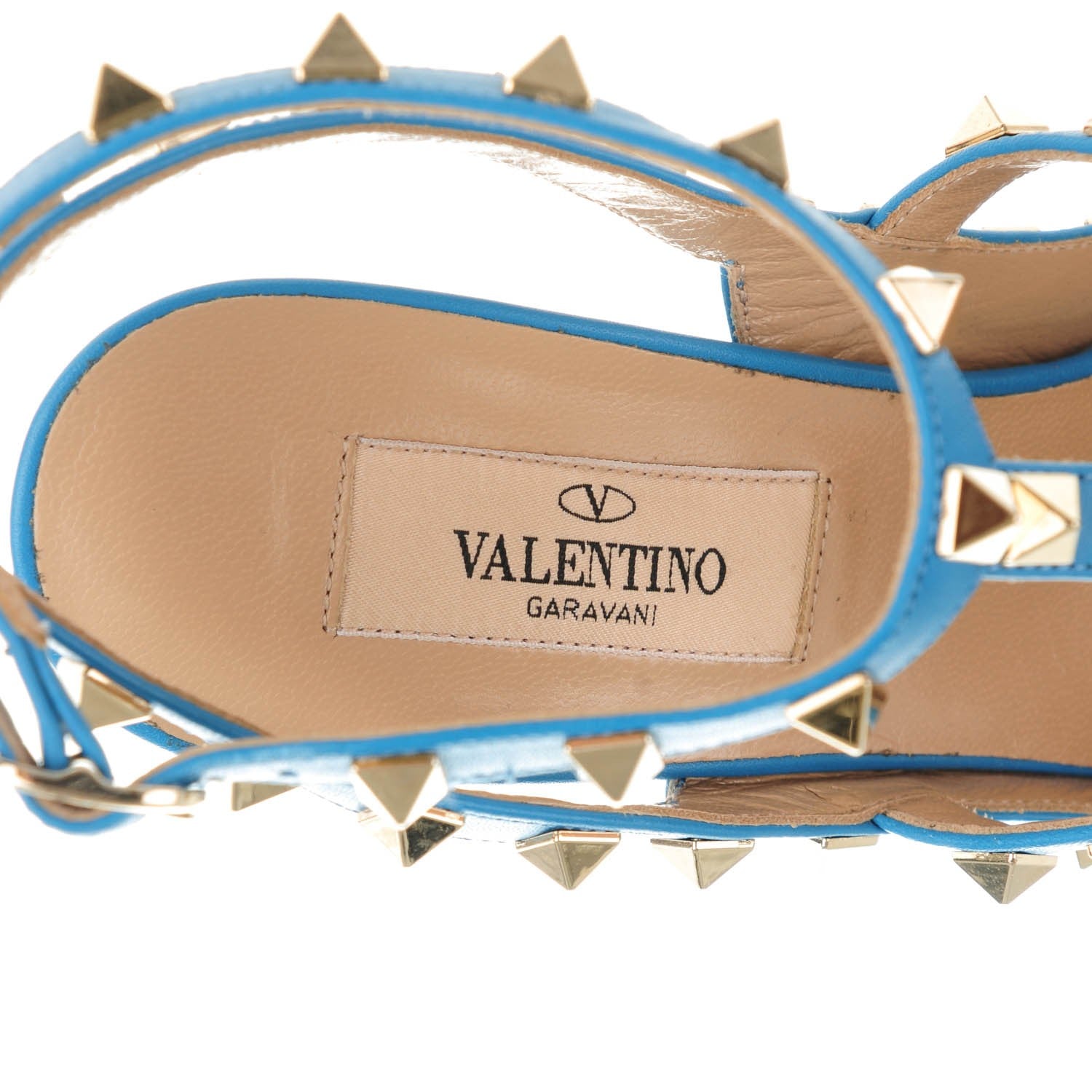 Valentino Garavani Pebbled Calfskin Rockstud Ankle Strap Pumps 36 Light Blue 7 of 10