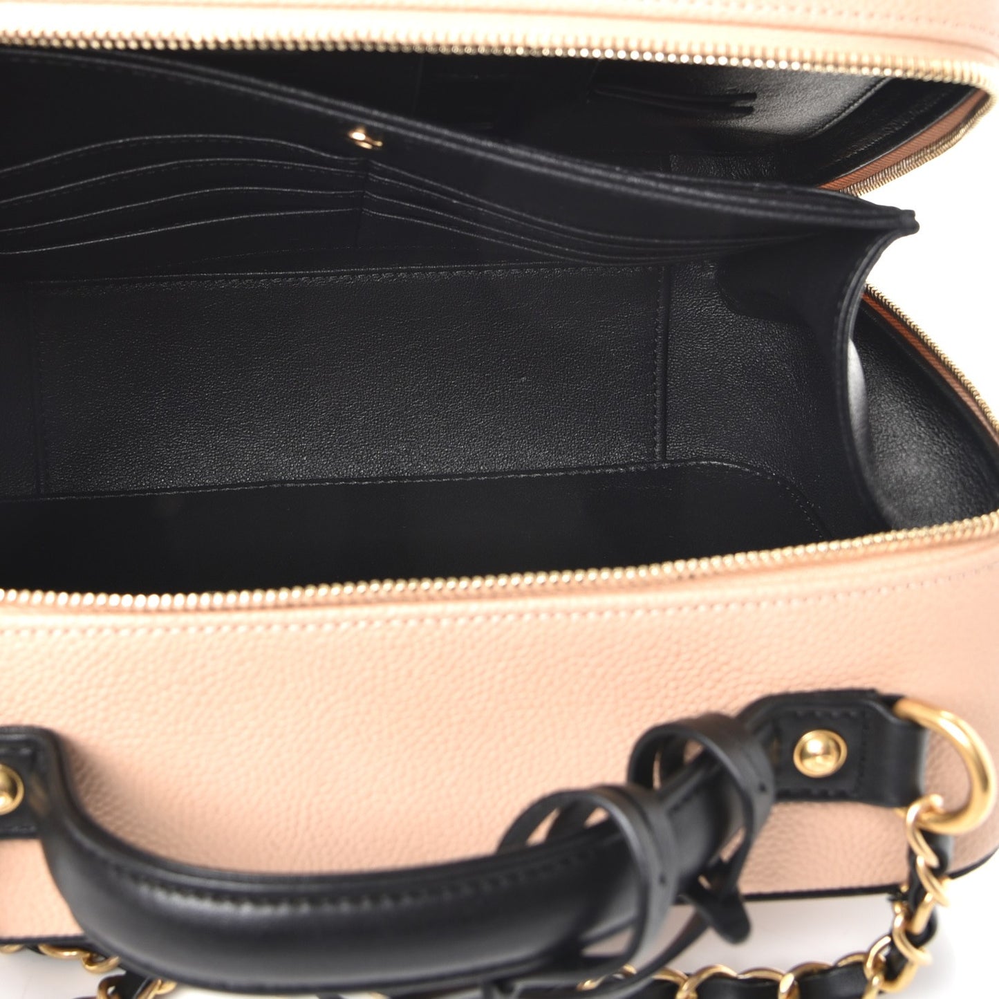 Caviar Quilted Large CC Filigree Vanity Case Beige Black