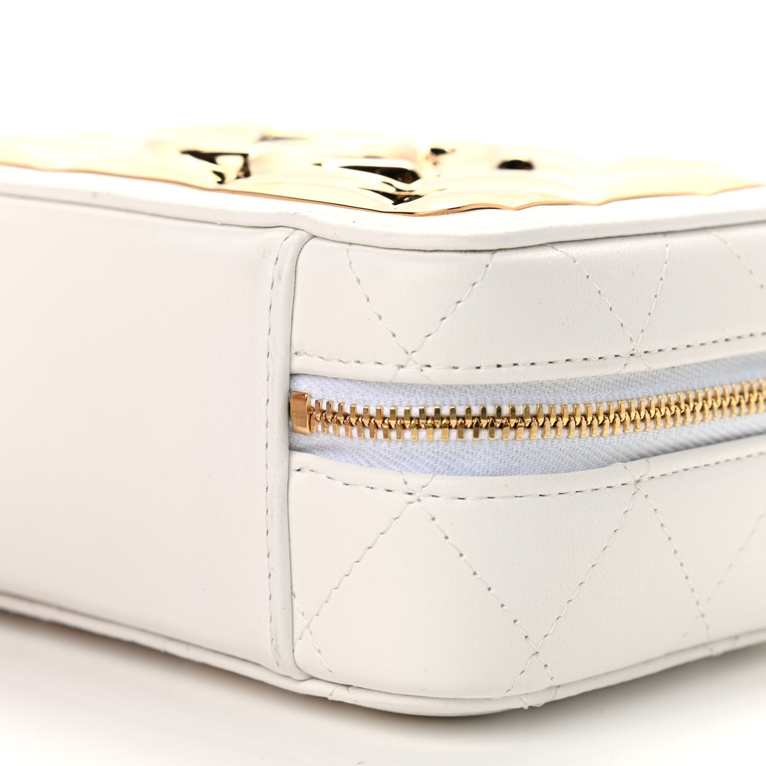 Chanel Lambskin Metal Quilted Mini Vanity Case With Chain White Gold 6 of 8