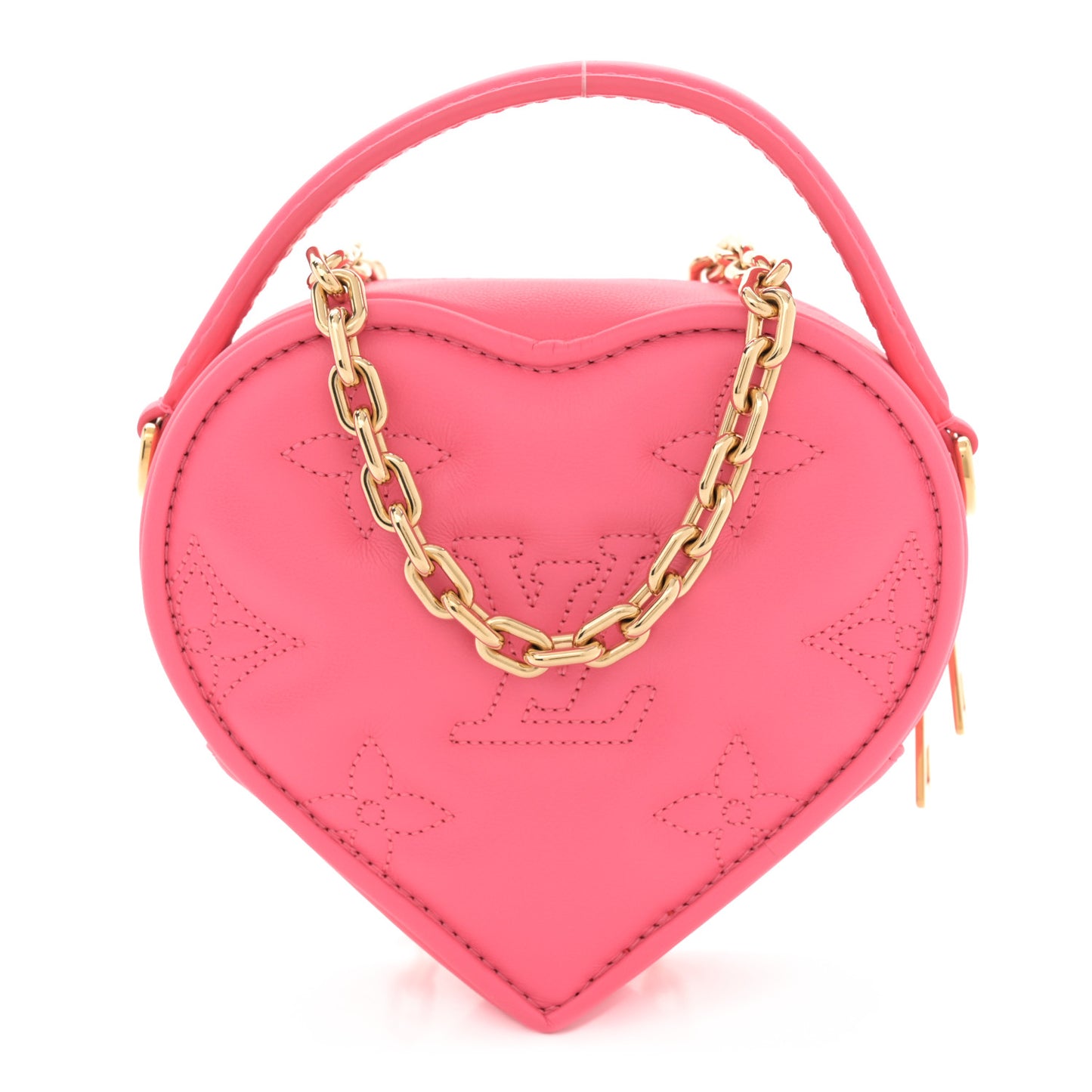 Calfskin Embroidered Monogram Pop My Heart Bag Pouch Dragon Fruit Pink