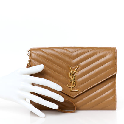Saint Laurent Grain De Poudre Matelasse Chevron Monogram Cassandre Flap Pouch Natural Dark 2 of 9