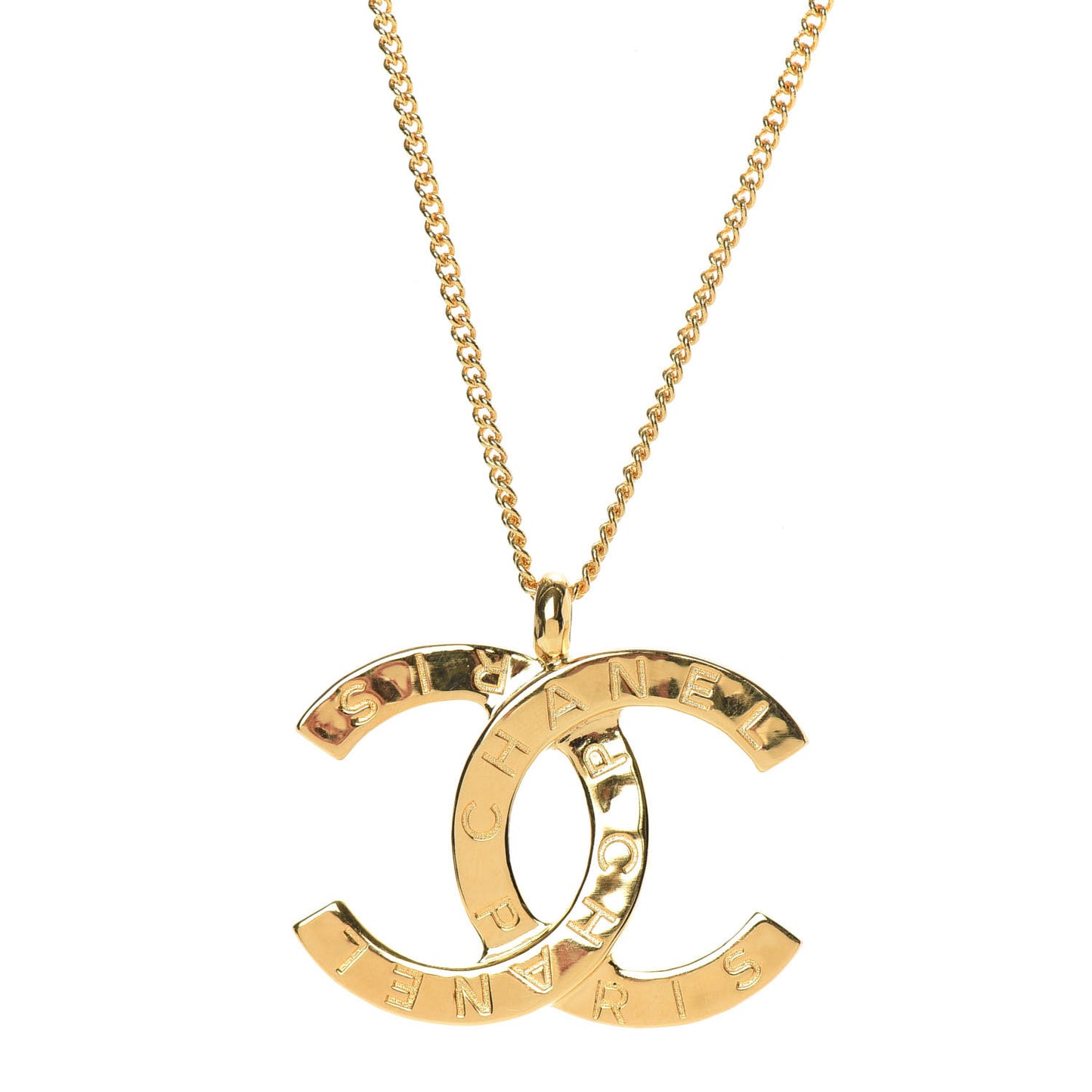 Metal CC Paris Button Necklace Gold