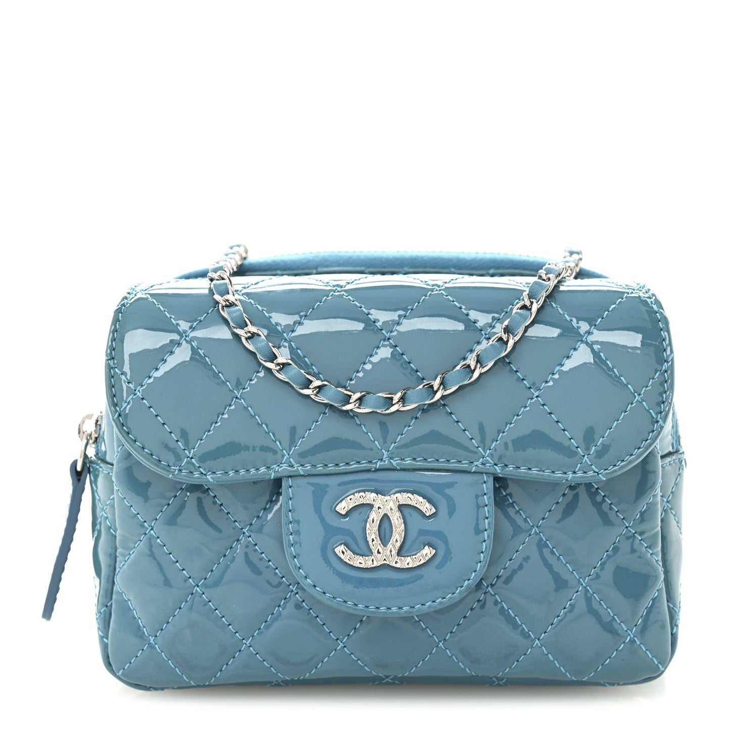 Patent Brilliant Mini Flap WOC Bag Blue