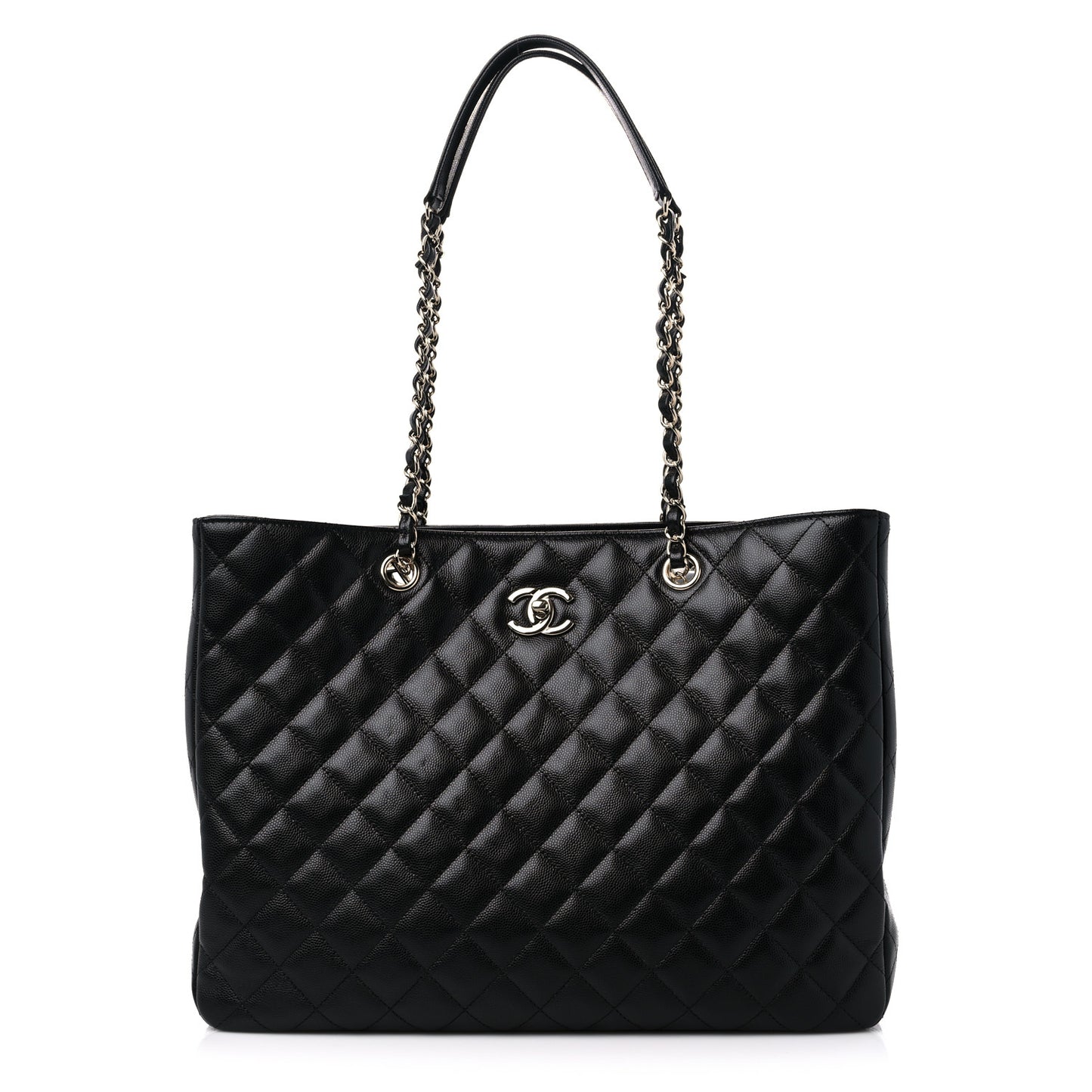 Caviar Quilted Large Shopping Tote Black
