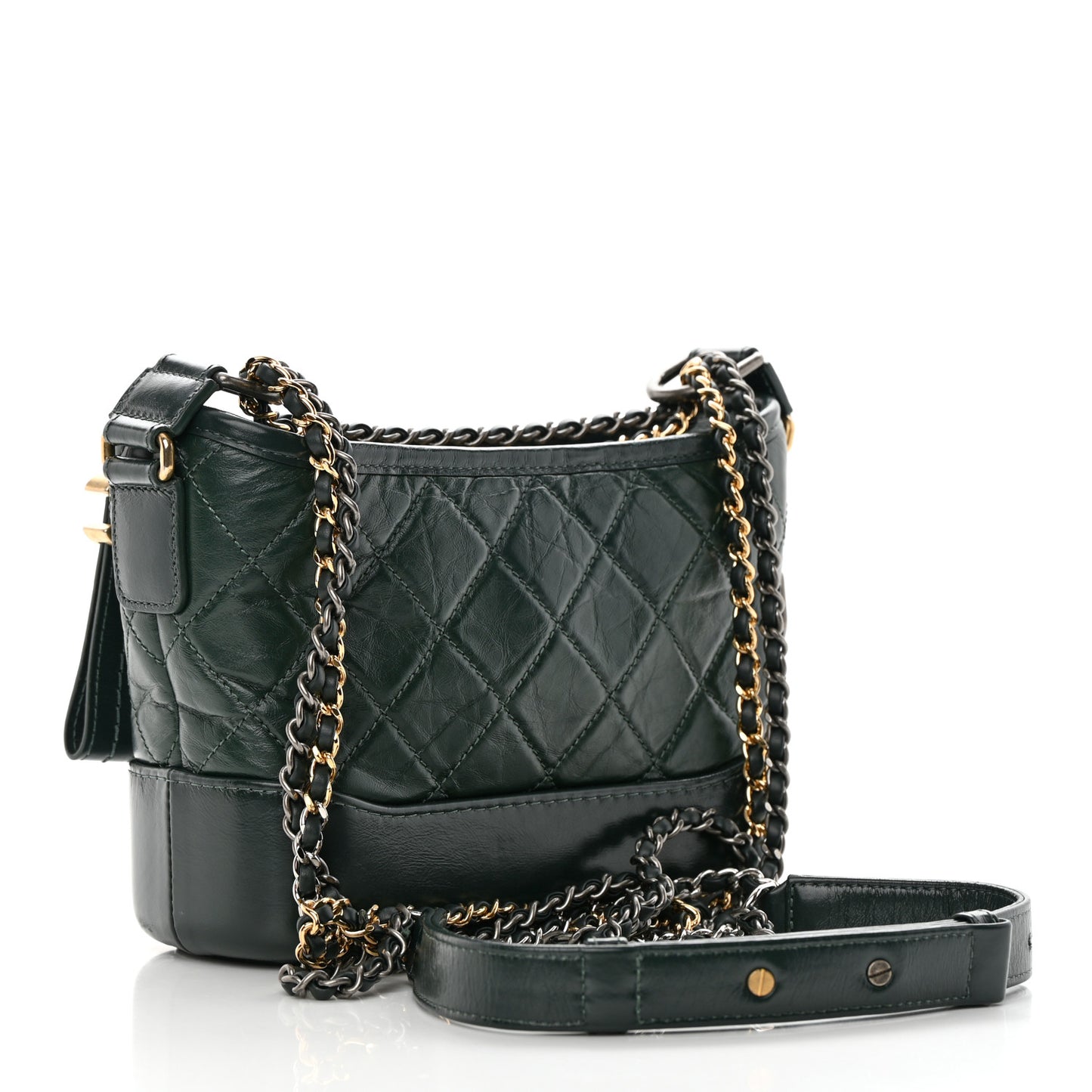 Aged Calfskin Quilted Small Gabrielle Hobo Dark Green