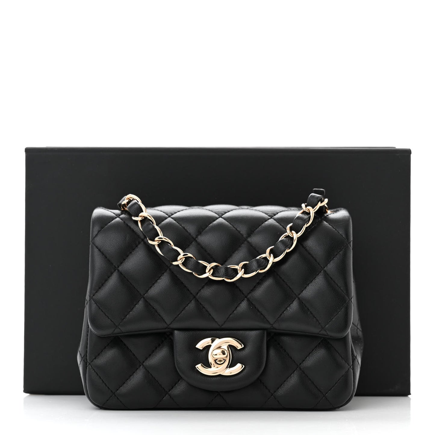 Lambskin Quilted Mini Square Flap Black