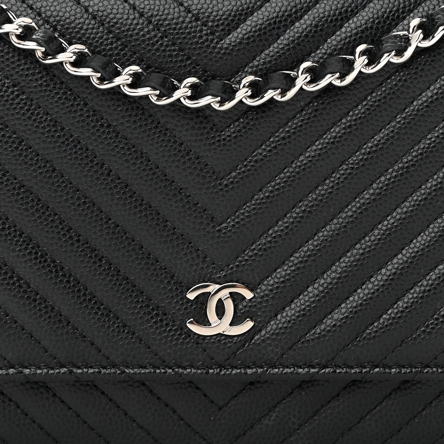 Chanel Caviar Chevron Quilted Wallet On Chain WOC Black 11 of 15