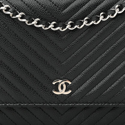 Chanel Caviar Chevron Quilted Wallet On Chain WOC Black 11 of 15