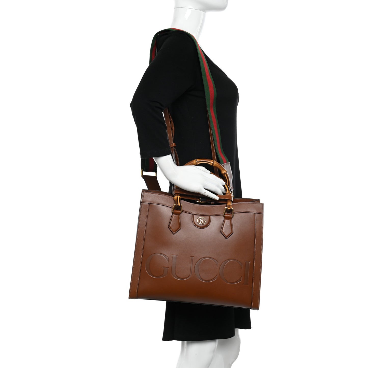 Charisma Calfskin Gucci Embossed Medium Diana Tote Bag Peanut Brown