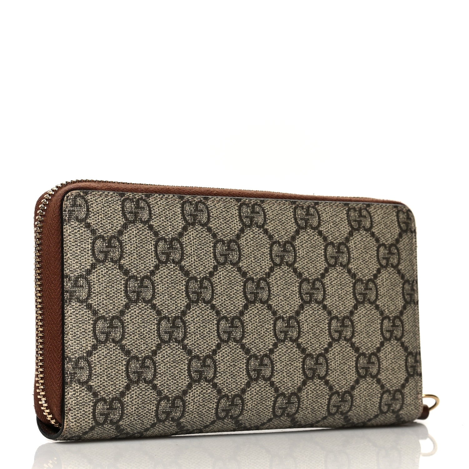 Gucci GG Supreme Monogram Cuoio Toscano Zip Around Wallet Beige Ebony Cuir 3 of 7