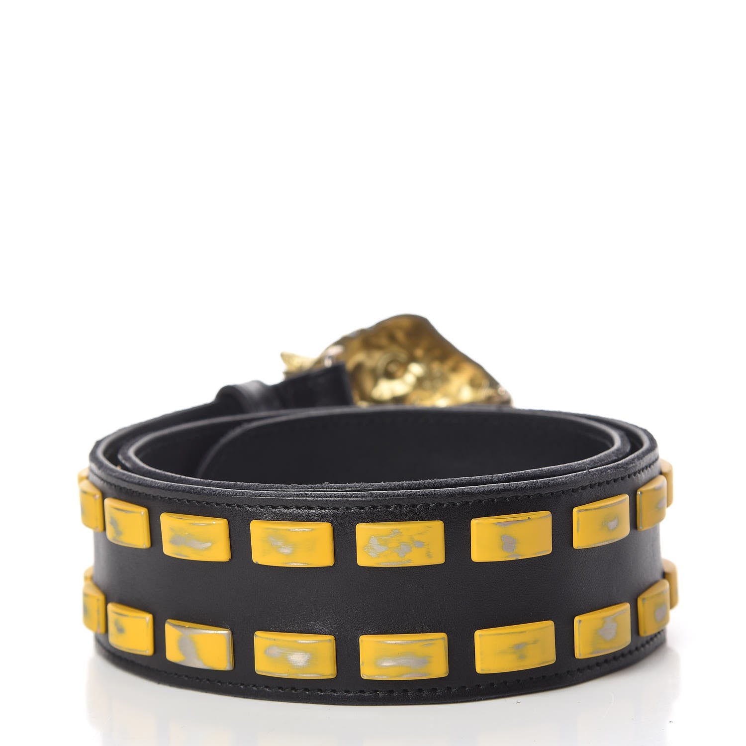 Gucci Metal Tiger Head Studded Belt 80 32 Yellow Black 3 of 8