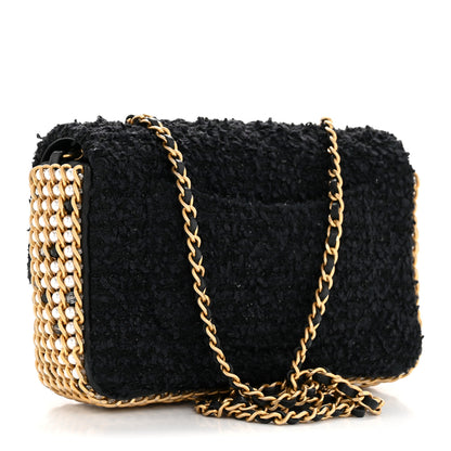 Chanel Tweed Quilted Mini Side Pearl Flap Bag Black 7 of 37