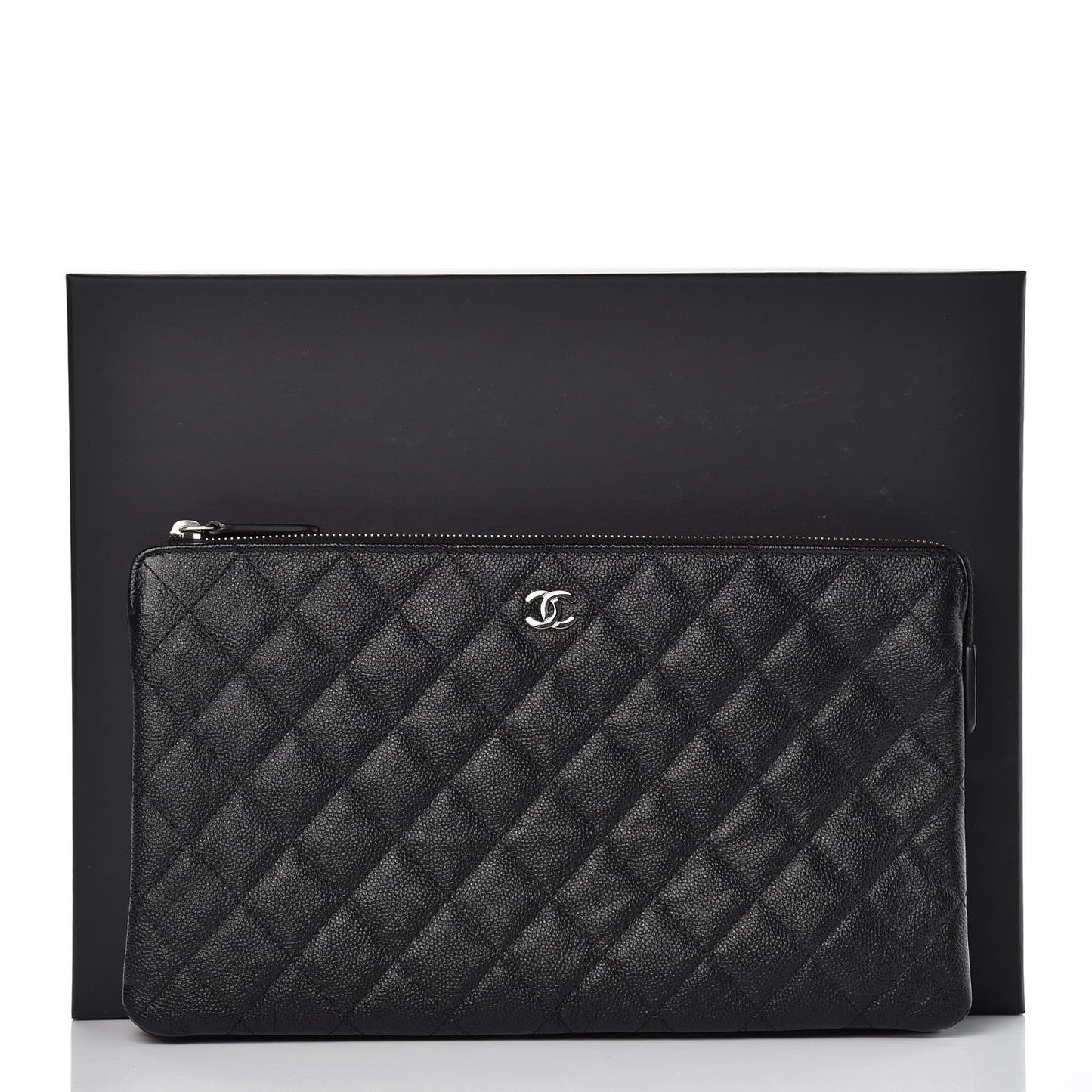 Caviar Quilted Large Zipped Clutch Black