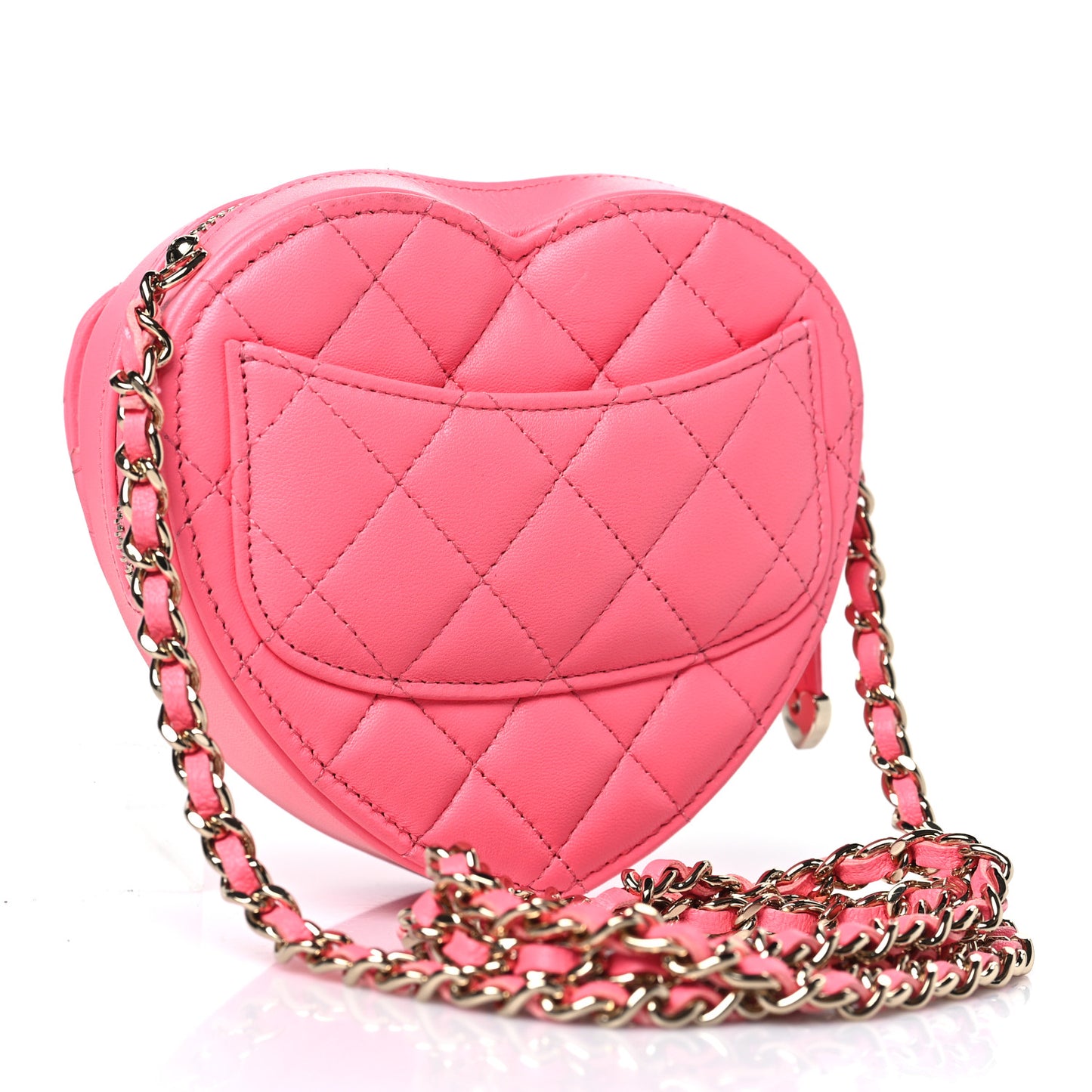 Lambskin Quilted CC In Love Heart Clutch With Chain Pink
