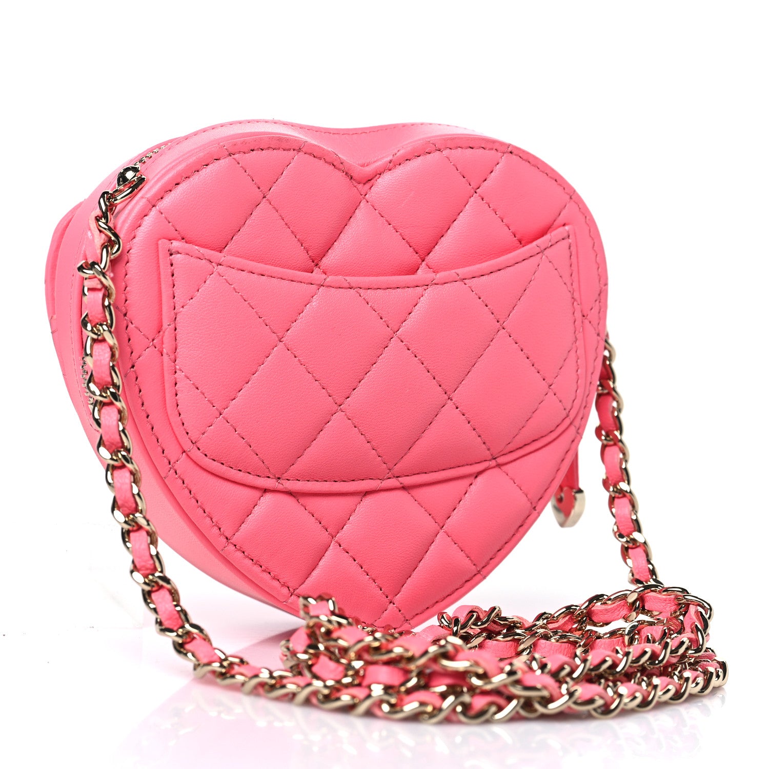 Chanel Lambskin Quilted CC In Love Heart Clutch With Chain Pink 3 of 9
