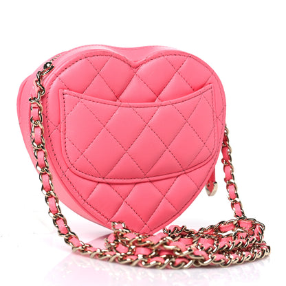 Chanel Lambskin Quilted CC In Love Heart Clutch With Chain Pink 3 of 9