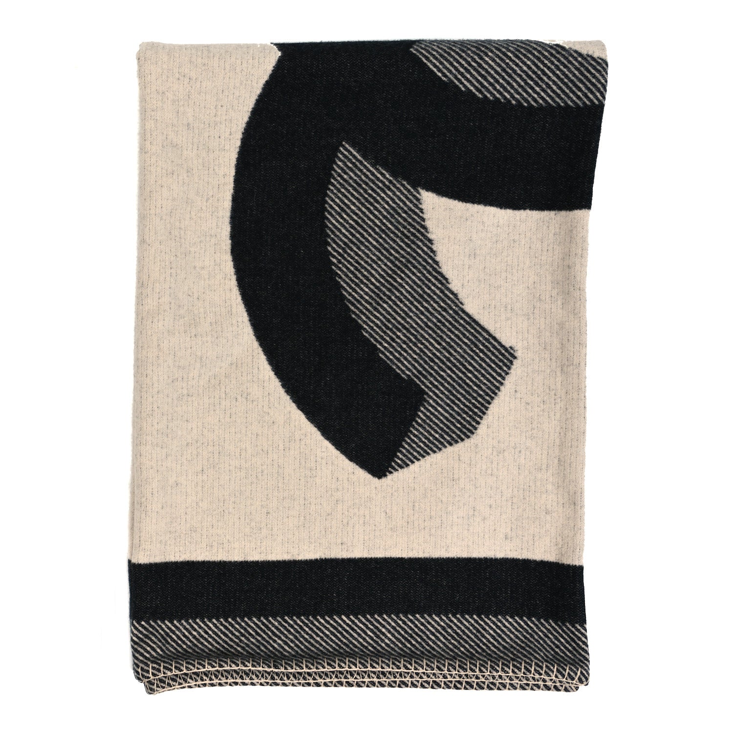 Chanel Merino Wool Cashmere CC Throw Blanket Black Beige 3 of 4