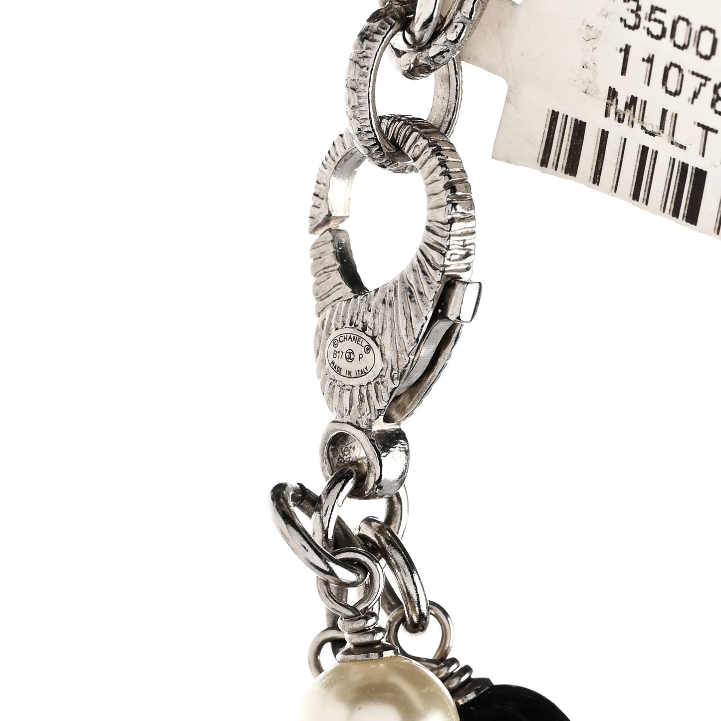 Crystal Pearl Resin CC Bow Necklace Black Gold