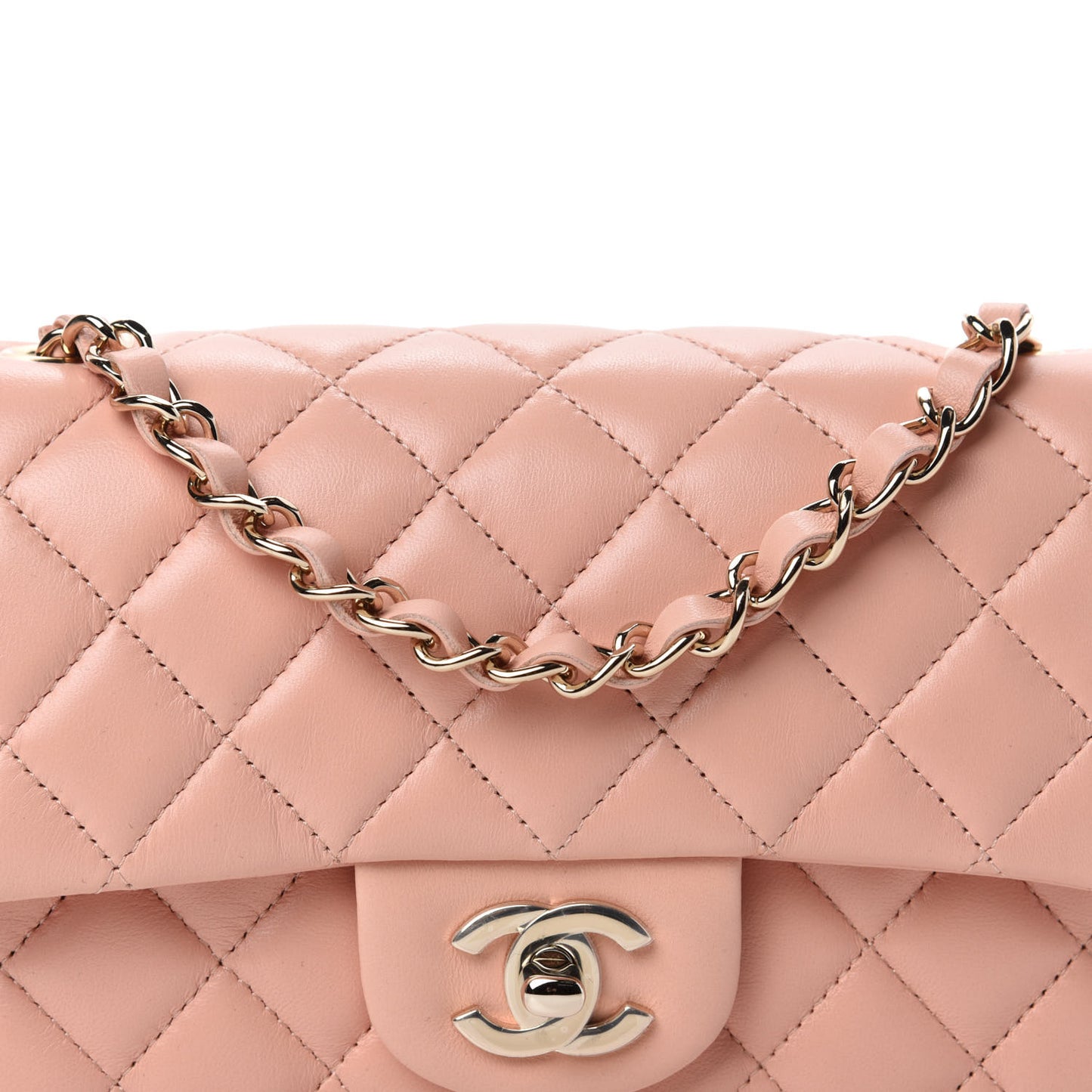 Lambskin Quilted Mini Rectangular Flap Light Pink