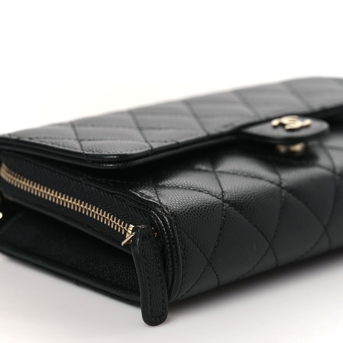 Caviar Quilted Phone Holder Wallet on Removable Chain Black