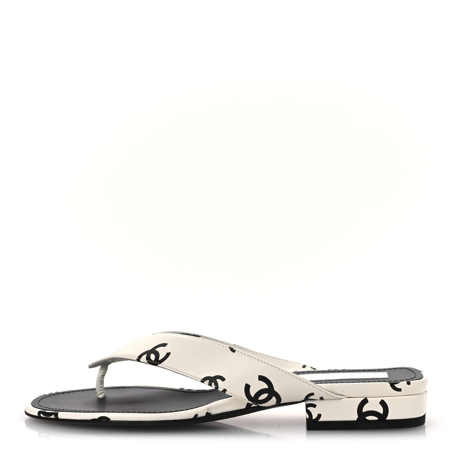 Lambskin Printed CC Thong Sandals 37 White Black