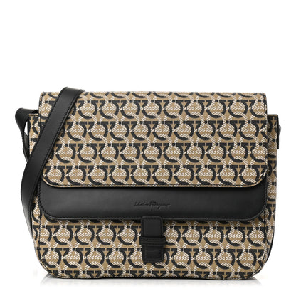 Salvatore Ferragamo Canvas Calfskin Gancini Messenger Black Beige 1 of 6