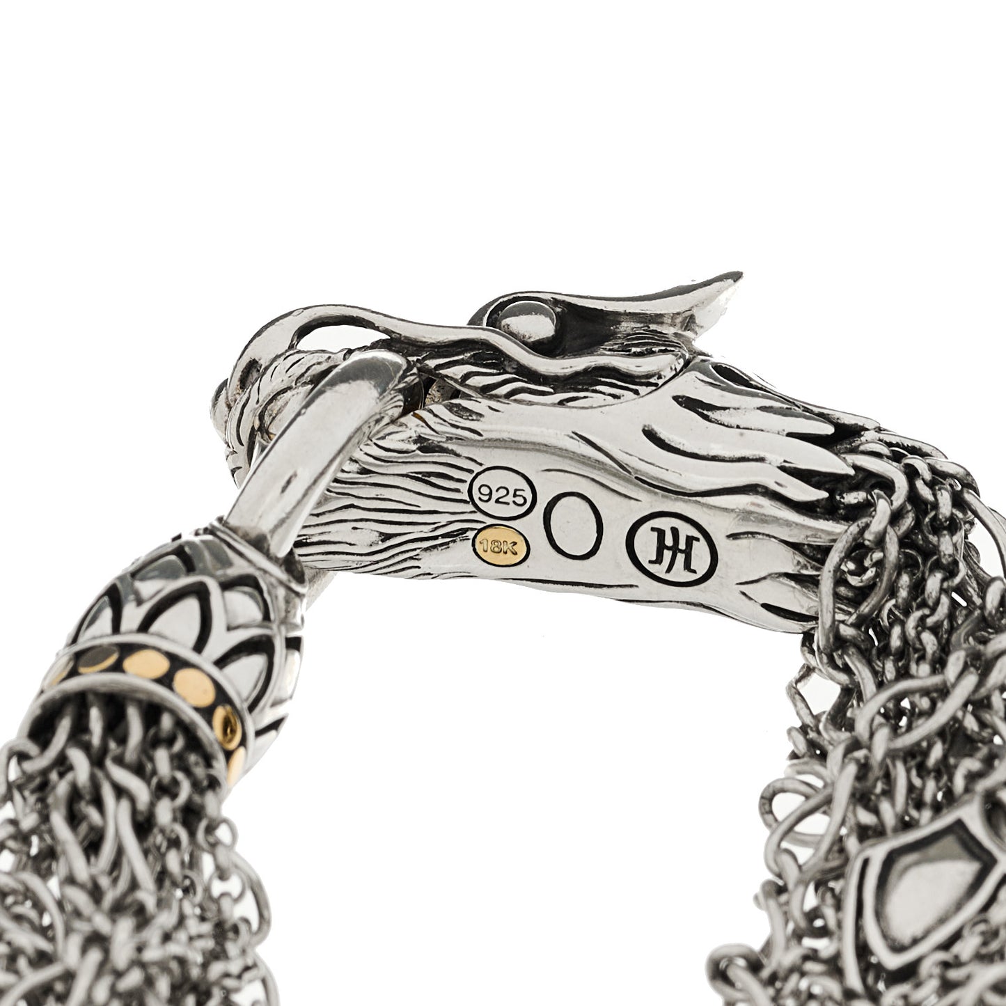 Sterling Silver 18K Yellow Gold Naga Dragon Multi Strand Chain Bracelet