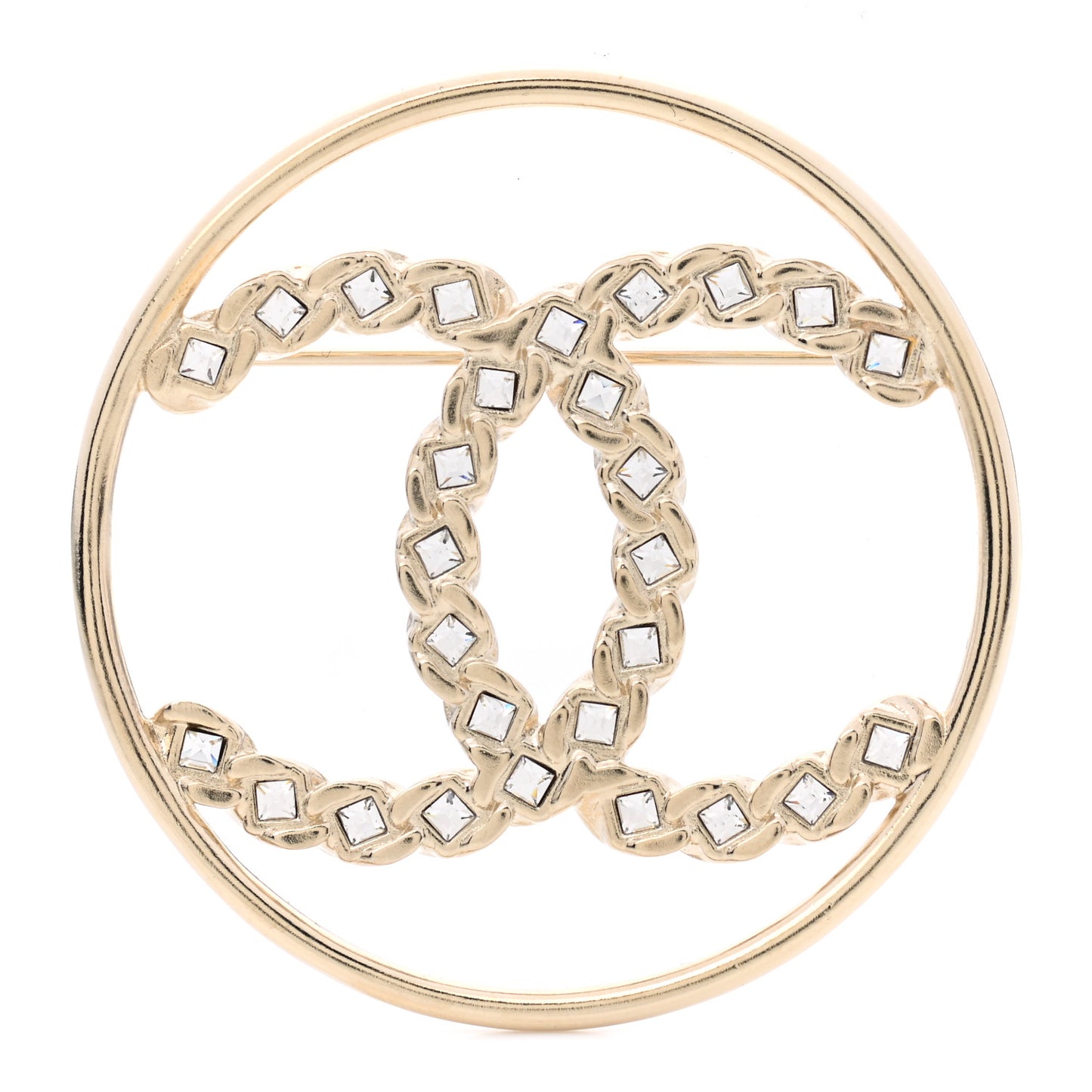 Crystal Round CC Brooch Gold
