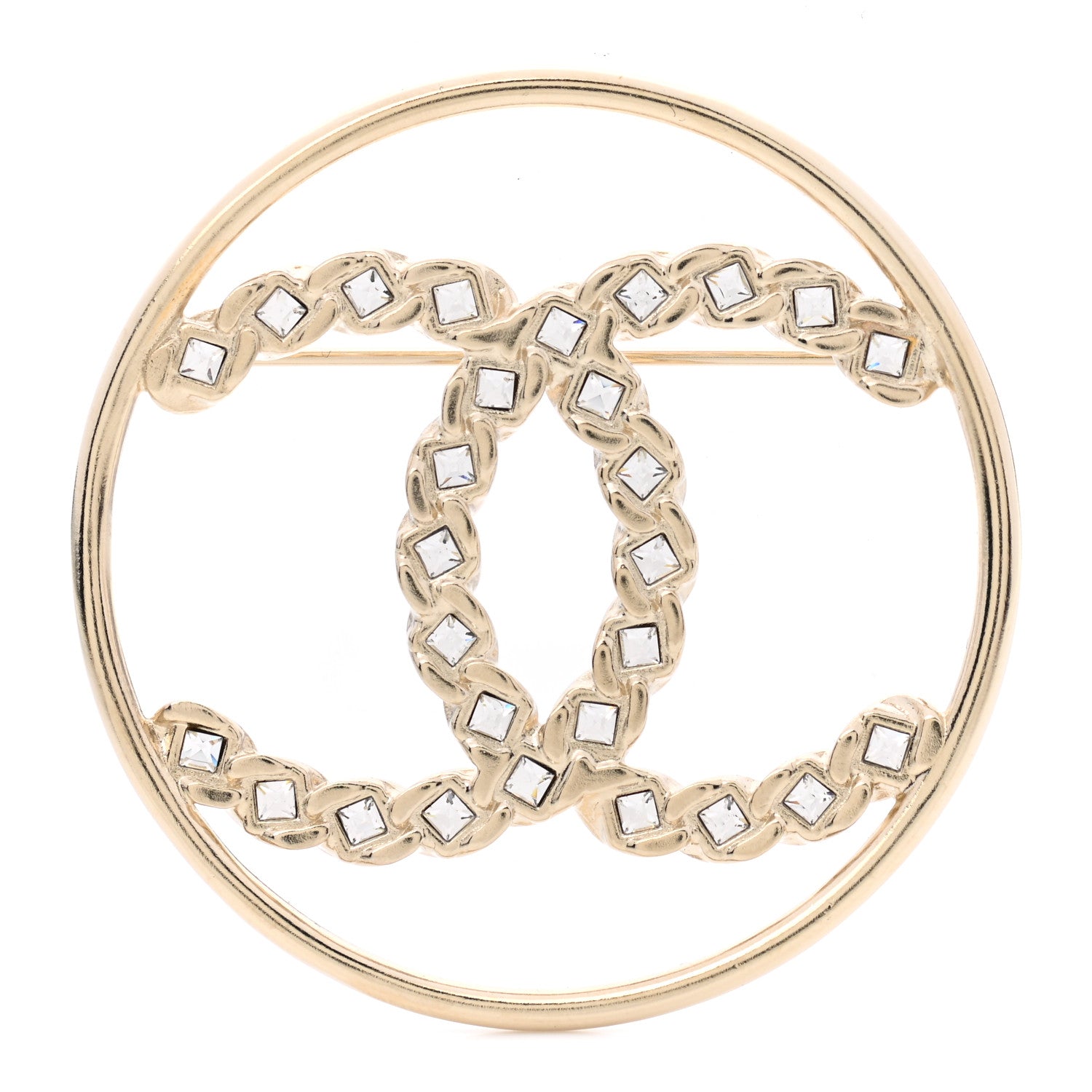 Chanel Crystal Round CC Brooch Gold 1 of 5