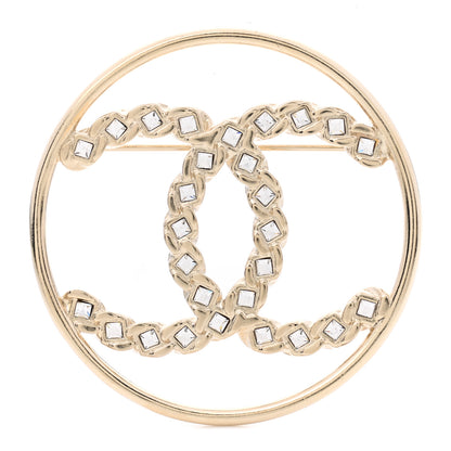 Chanel Crystal Round CC Brooch Gold 1 of 5