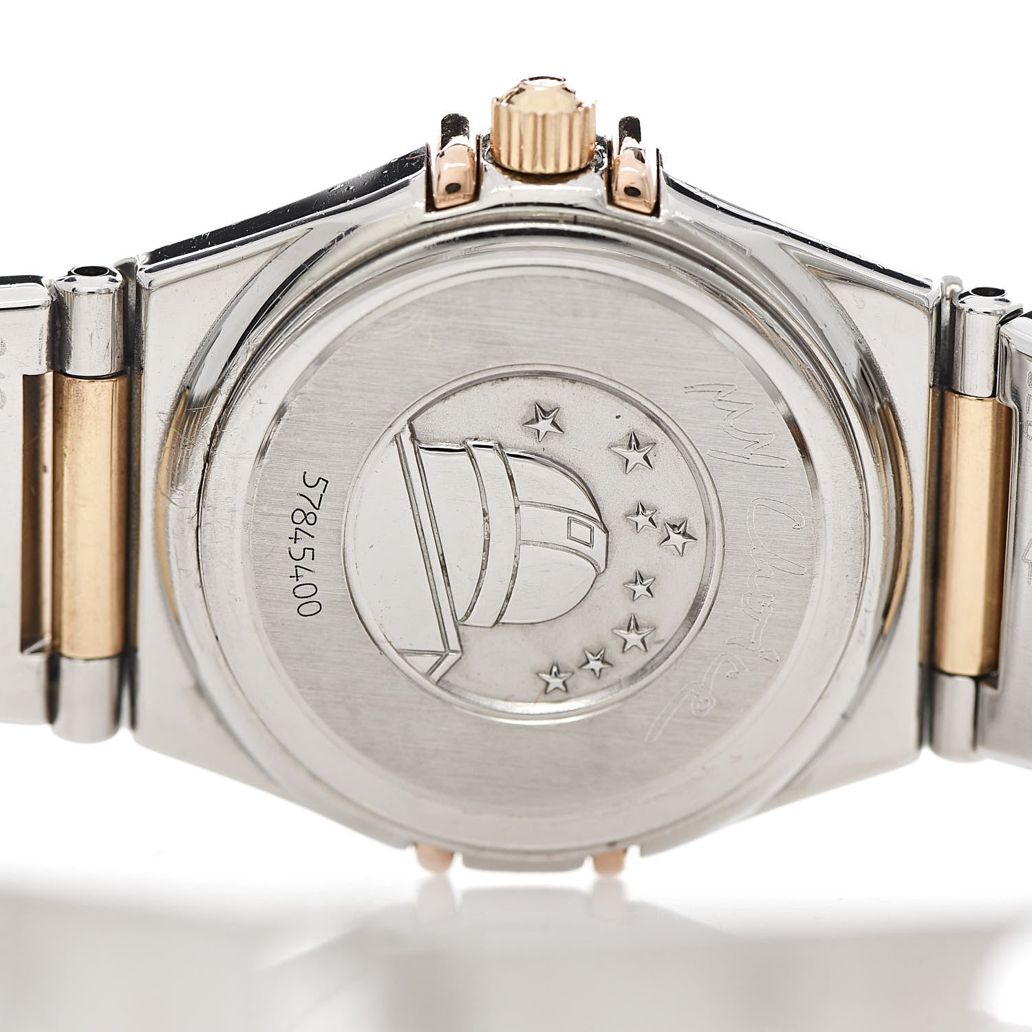 Omega Stainless Steel 18K Yellow Gold Diamond Bezel Pink Mother of Pearl 22mm Constellation My Choice Quartz Watch 1368.73.00 5 of 11