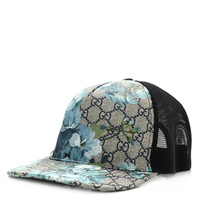 Gucci GG Supreme Monogram Blooms Baseball Hat XXL Beige Blue Navy 1 of 8