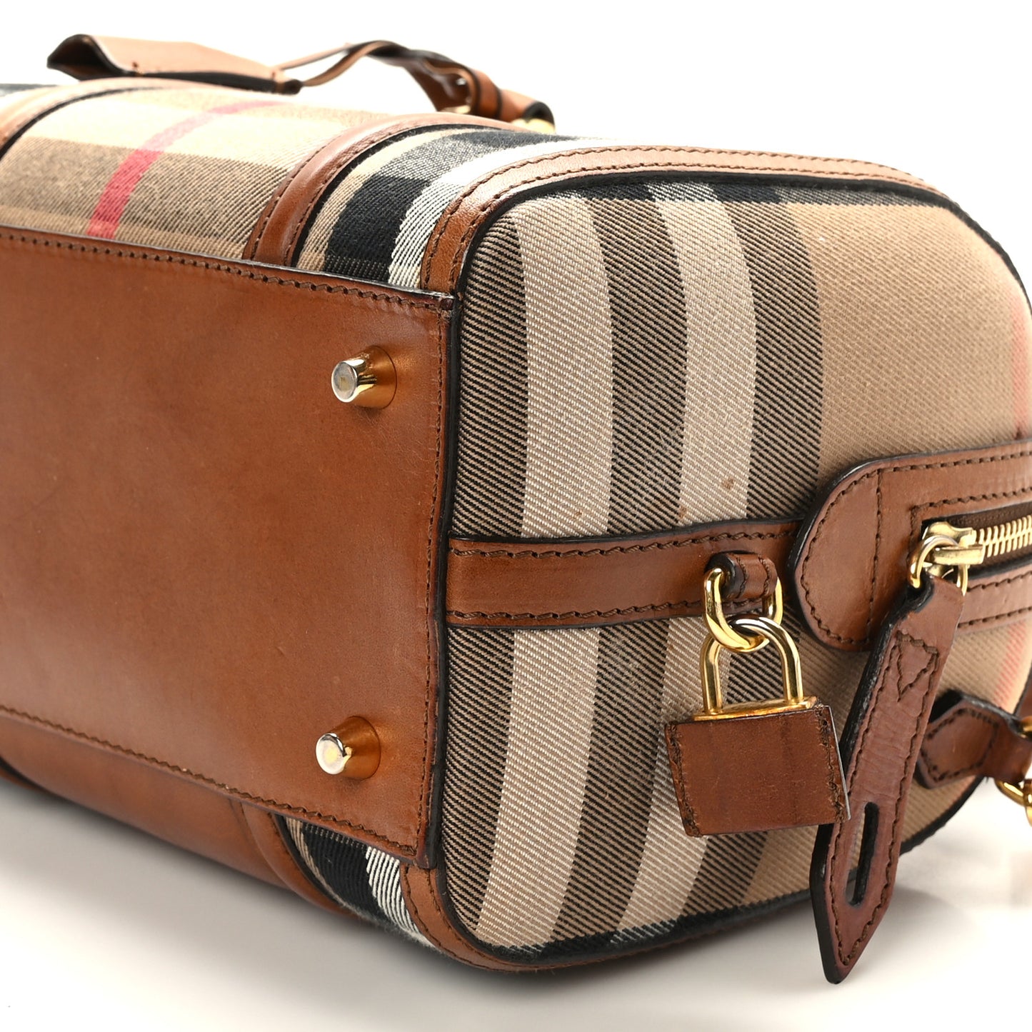House Check Bridle Calfskin Small Alchester Bowling Bag Dark Tan