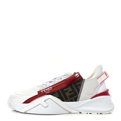 Fendi Vitello Fabric Jacquard Sued FF Mens Fendi Flow Low Top Sneakers 9.5 Ultra White Tabacco Black White 1 of 10