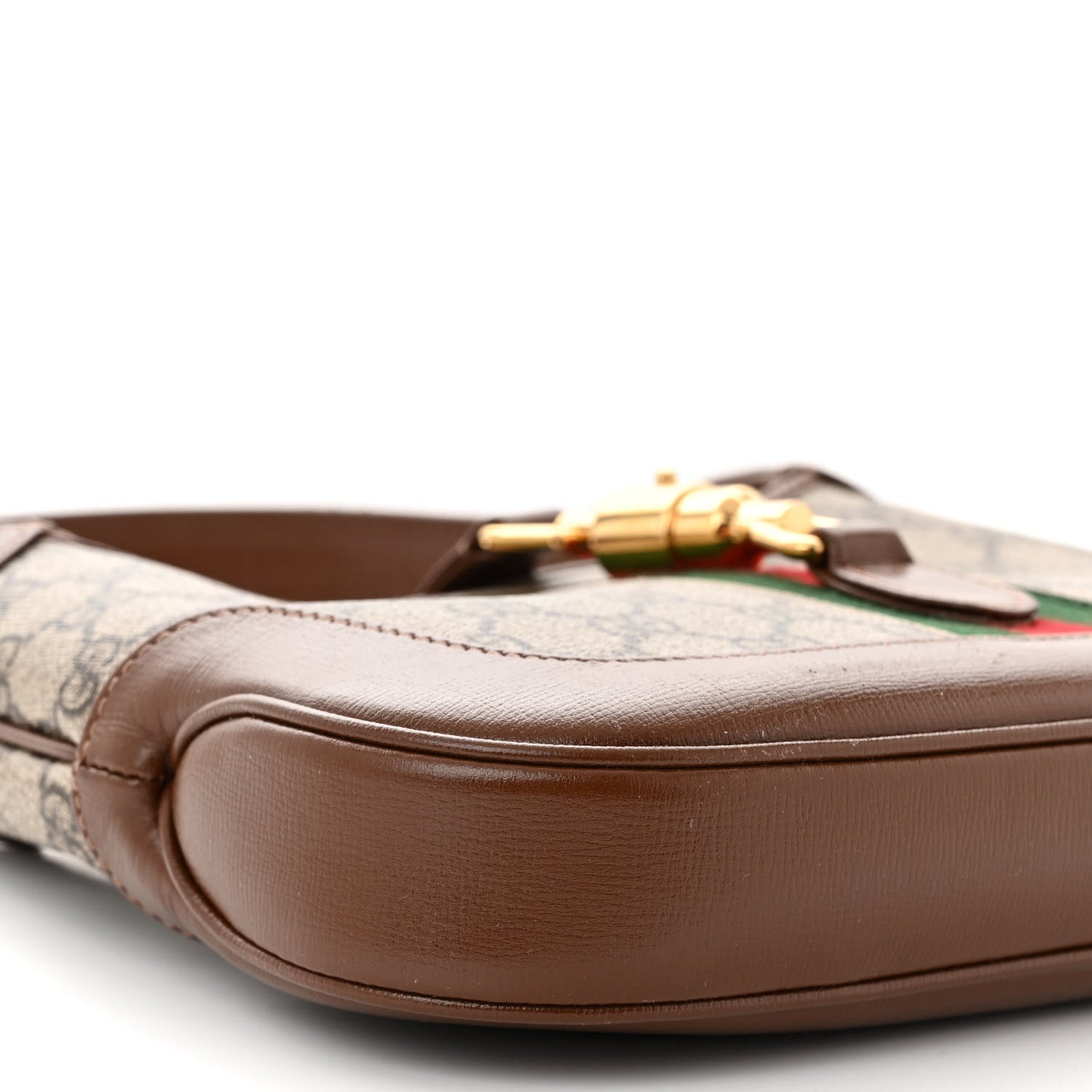 GG Supreme Monogram Azalea Calfskin Web Small Jackie 1961 Hobo Beige Ebony Brown Sugar