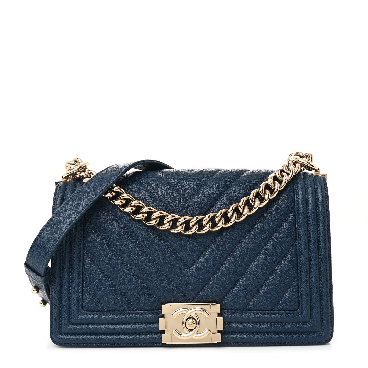 Chanel Iridescent Caviar Chevron Quilted Medium Boy Flap Blue 1 of 9