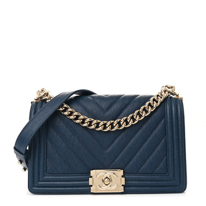 Chanel Iridescent Caviar Chevron Quilted Medium Boy Flap Blue 1 of 9