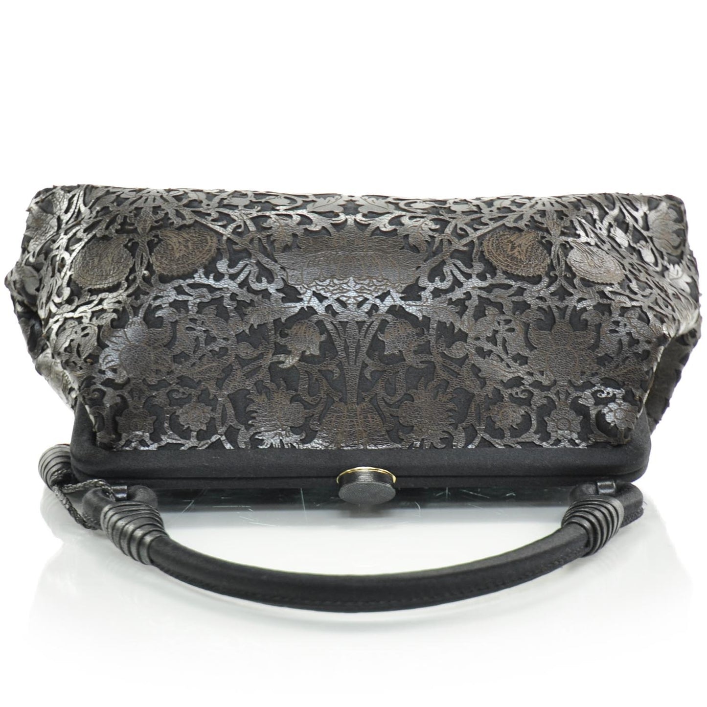 Satin Leather Laser Cut Floral Frame Bag