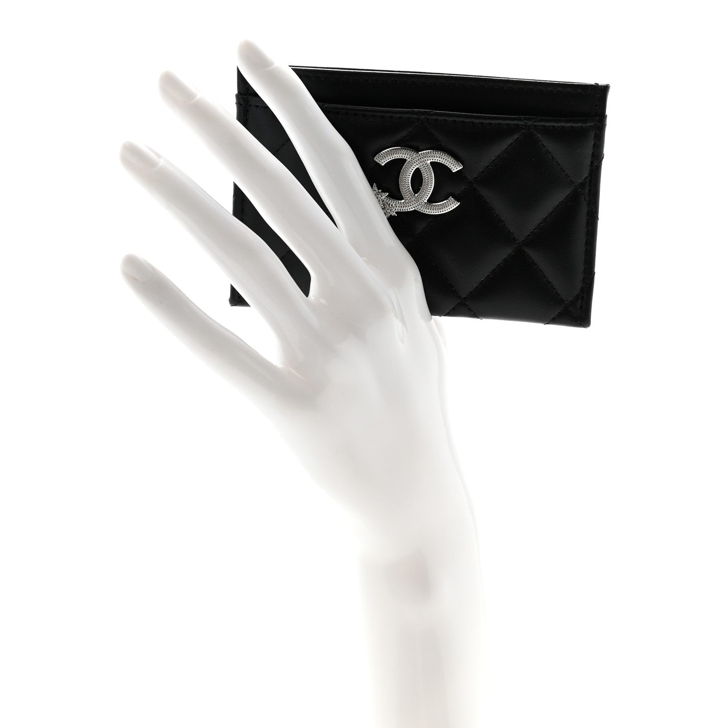 Chanel Lambskin Crystal Quilted Studded CC Card Holder Black 2 of 9